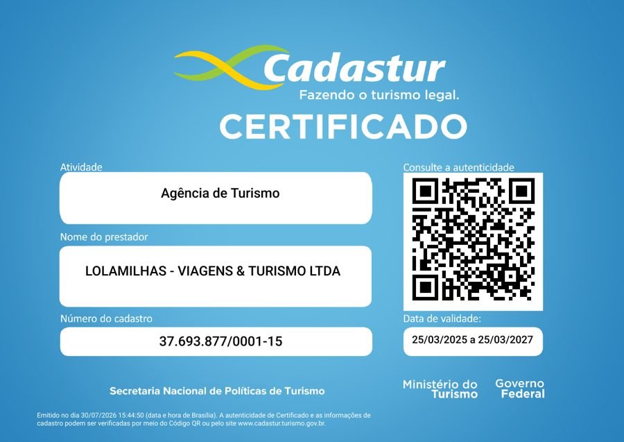 Certificado Cadastur — Lola Viagens